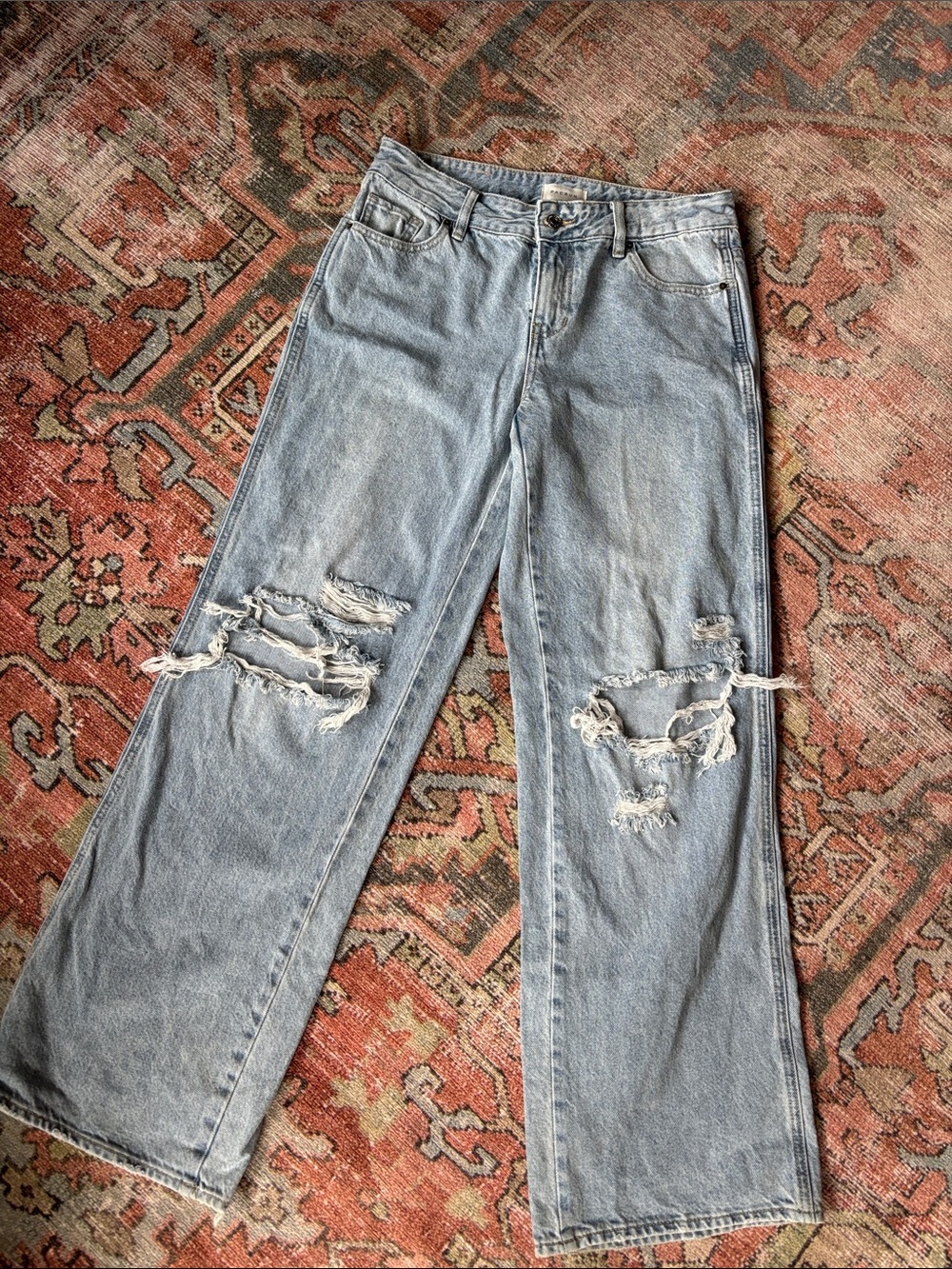 PACSUN Light Blue Low Rise Distressed Wide-Leg Women’s Jeans